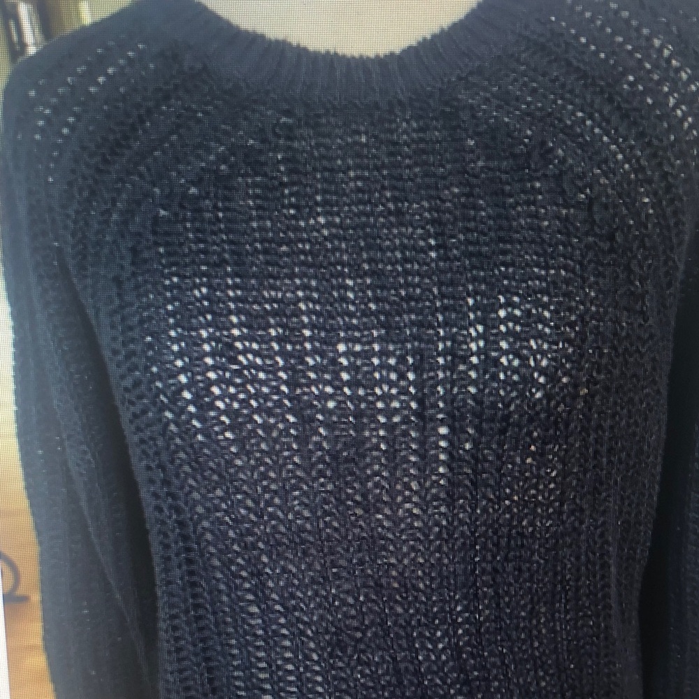 J. Crew Black Open-Knit Crewneck Sweater